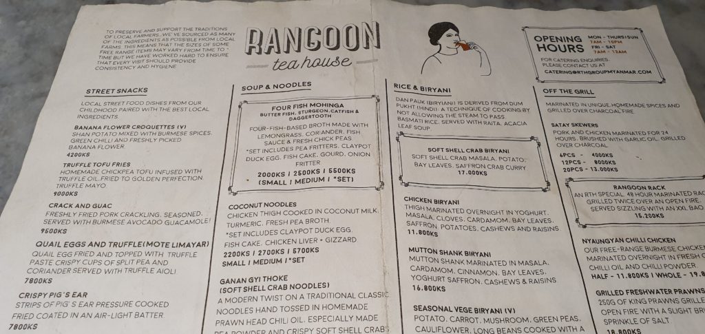 RANGOON TEA HOUSE MENU